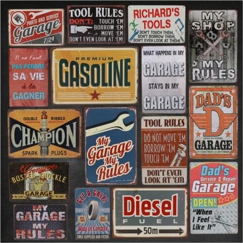 Vintage Wall Decor My Garage Rules Stickers Retro Metal Tin Sign Car Tire Shop Iron Poster Garage Bar Signs
