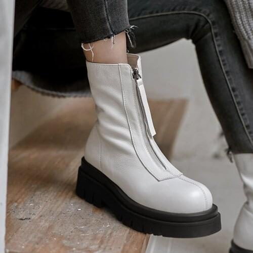 New Style Boots Sexy Womens Leather Autumn Platform Black Casual Platform Shoes Womens Shoes High Quality Motorcycle Boots