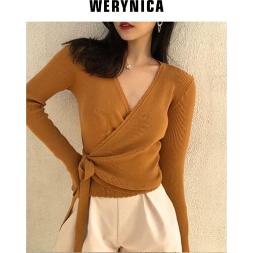 Werynica 2020 Spring sweater cardigan Women Long Sleeve Knitted Fashionable V-neck Sweater Casual Solid Belt Cardigans Sweaters