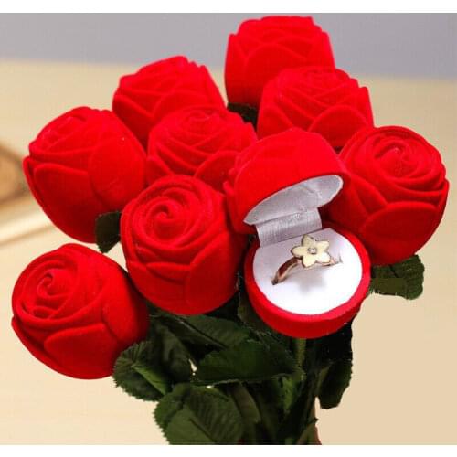 1pcs Red Velvet Rose Engagement Wedding Box Storage Case Fit for Earrings Stud Earrings Ring Pendant Jewelry Without Stem