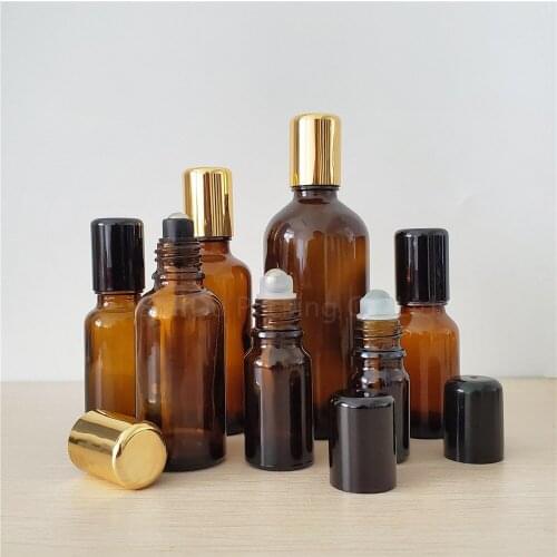 100pcs 5ml 10ml 15ml 20ml 30ml 50ml 100ml Amber Roll On Bottle for Essential Oils Refillable Perfume Bottle Deodorant Containers
