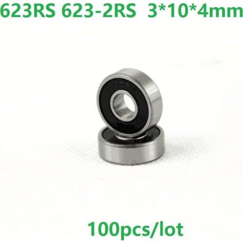 100pcs/lot 623RS 623-2RS 623 RS 2RS Miniature ball bearings 3*10*4mm Deep Groove Ball bearing 3x10x4mm