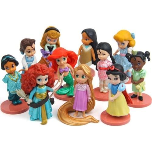 11pcs/set Disney Princess Action Figures Toys Rapunzel Snow Cinderella White Snow Fairy Rapunzel Doll Decoration Children Gift