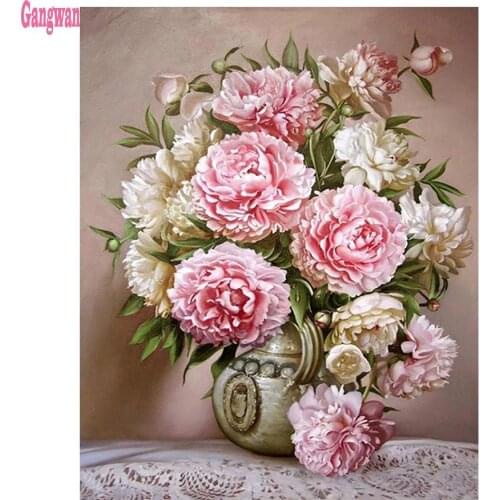 5d Cross Stitch peony flower Diamond Painting vase bouquet Mosaic DIY Diamond Embroidery Full square/round Rhinestone painting
