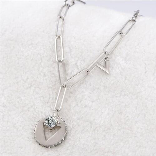 High Quality Round Hollow Triangle Pendant Necklace CZ Zirconia Charm Chains Necklace For Women Party Punk Personality Jewelry