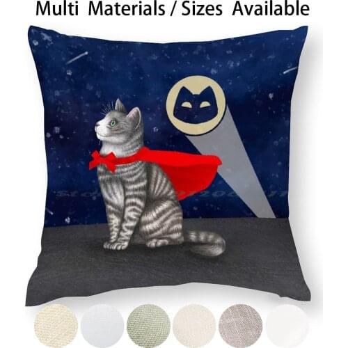Super Cat And The Cat Signal Pillow Case Throw Pillow Cover Cotton Linen Flax Cat Superhero Super Cat Cute Funny Pencil Art