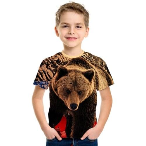 4-13 Year Boys Girls Brand Russia 3D T-shirt Kids Russian Flag Animal Wolf Bear Tiger Printed T shirt Children Fashion Tshirts
