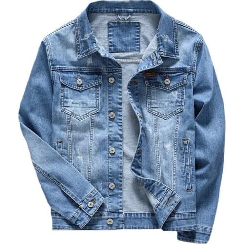 Classic Men Vintage Blue Denim Jacket Autumn New Stretch Cotton Jeans Coat Male Brand Clothes Long Sleeve Multi-pocket
