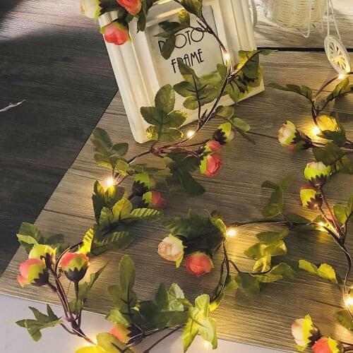 7.2ft Artificial Flower Rose Vine String Lights 30 LED Battery Powered Fairy String Lights for Garden Party Wedding Decor 3D
