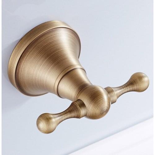 Leyden European Vintage Style Luxury Antique Brass Robe Hooks Bath Towel Clothes Hook Bathroom Hanger Accessory GHQ-6806