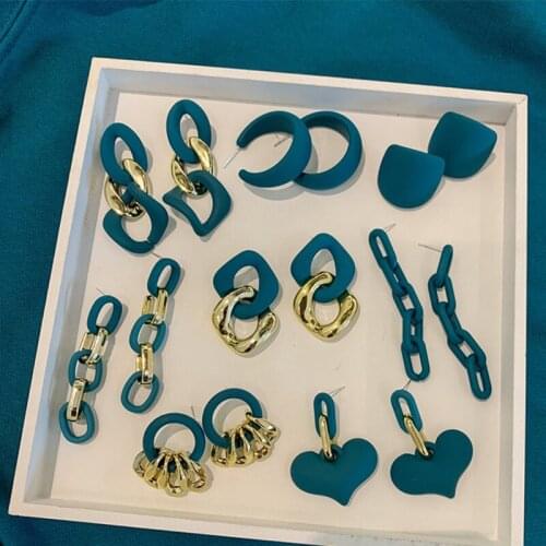 Hot Selling New Fashion Temperament Acrylic Lake Blue Chain Resin Earrings Jewelry for Women