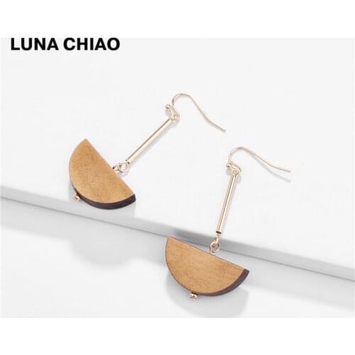 LUNA CHIAO Fashion Jewelry Long Dangle Drop Earring Semi Circle Wood Pendant Earrings for Women