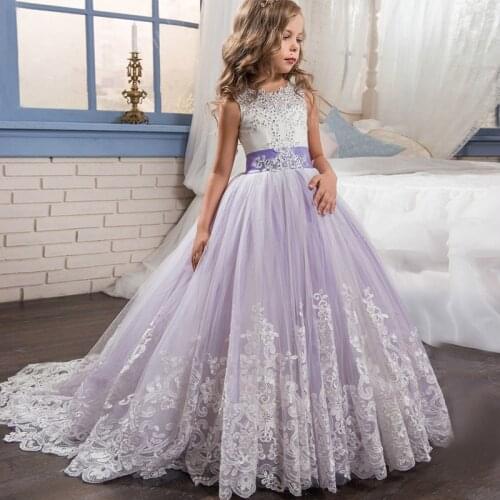 Cute Flower Girl Dresses For Weddings Ball Gown Tulle Appliques Lace Beaded Long First Communion Dresses For Little Girls