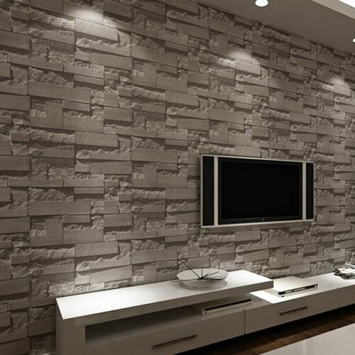3D Slate Stone Brick Washable Vinyl PVC Wall Paper Living room Background Wallcovering Wallpaper Black,Grey