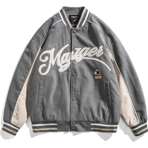 Baseball Jacket Men College style Letter Embroidery Suede Patchwork 2021 Fashion Japanese Streetwear Men Bomber Jacket Coats