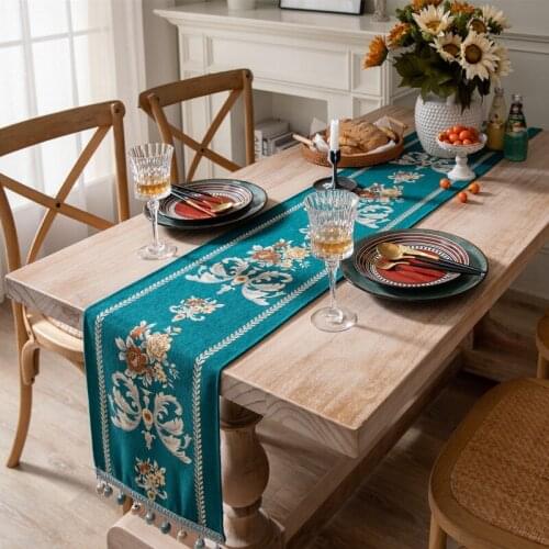 Retro Geometric Flower Printing Table Runner Soft Washable Tablecloth Non-slip Placemat for Wedding Party Christmas Dining Room
