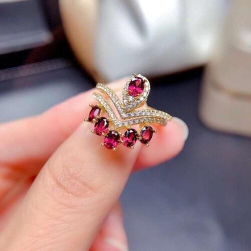 Natural Red Garnet Gemstone Ring Real 925 Sterling Silver Charming Fine Fashion Jewelry Multiple Methods for Women MeibaPJFS