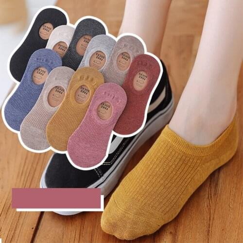 New Socks Womens Spring And Summer Invisible Ladies Solid Color Cotton Socks Silicone Non-Slip Shallow Mouth Short Boat Socks