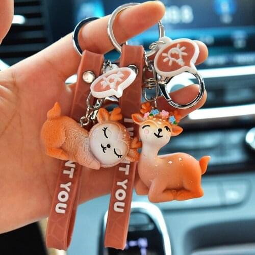 New Cartoon Sika Deer Keychain Fantasy Deer Pendant Keychain Creative Bag Ornaments Exquisite Jewelry Birthday Gift Car Keychain