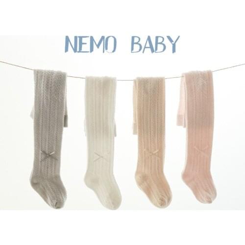 New Summer Childrens Pantyhose Combed Cotton Mesh Bow Baby Leggings Solid Color Hollow Pantyhose