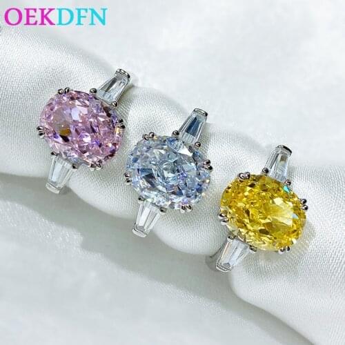 OEKDFN 925 Sterling Silver Rings For Women Oval Cut Citrine Pink Sapphire Created Moissanite Gemstone Wedding Ring Fine Jewelry