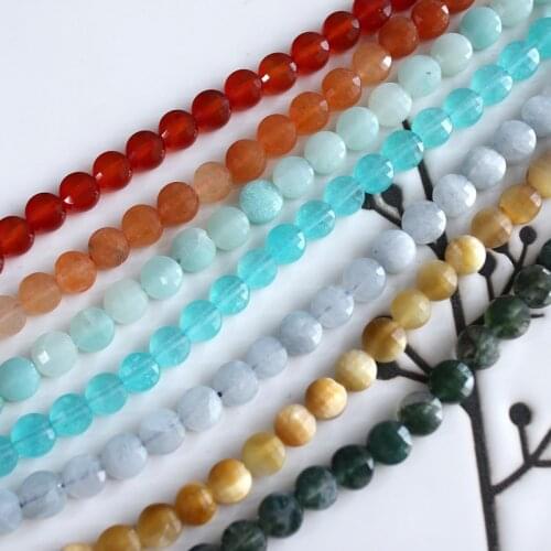 Wholesale 14.5"38cm natural chalcedony amazonite faceted button shape 6mm jewelry making DIY for women