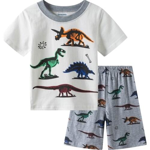 Boys Summer Pyjamas Set Short Dinosaur Pjs Cotton Kids Dino Pajama Toddler Sleepwear Tops Shirts & Pants Children Outfit 2-7T