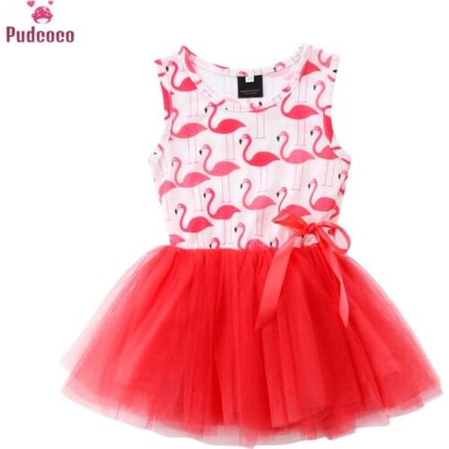 Pudcoco 2020 Summer Toddler Baby Boy Clothes Flamingo Sleeveless Tulle Dress Outfits Cotton Clothing 0-4Y