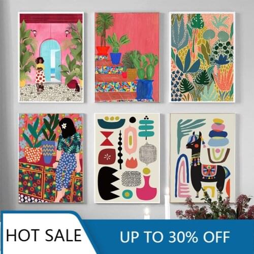 Modern Multicolored Abstract Garden PLants Wall Art Canvas Painting Posters and Prints Gallery Aisle Unique Home Decoration
