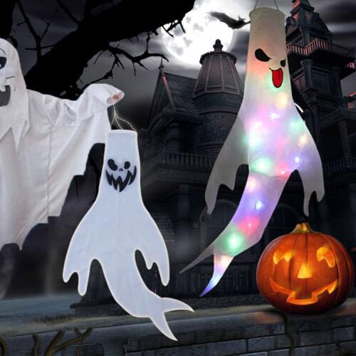 Halloween Ghost Hair Dryer Decoration LED Luminous Ghost Face Flag Easter Horror Theme Party Garden Home Background Decoration