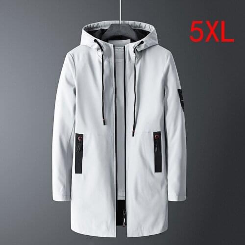 Long Windbreakers Jackets Men Fashion Casual Spring Autumn Coats Solid Color Hoody Jacket High Quality Clothes Male