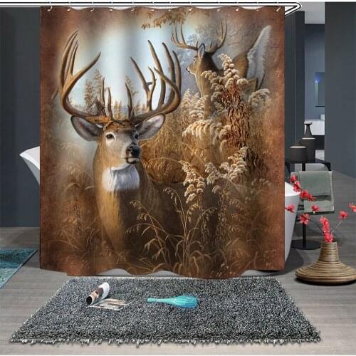 Custom Made Shower Curtain Bathroom Curtain Partition + Hooks 1.5m x 1.8m 1.8m x 1.8m 1.8m x 2m Eco-friendly Nordic Caribou Reed