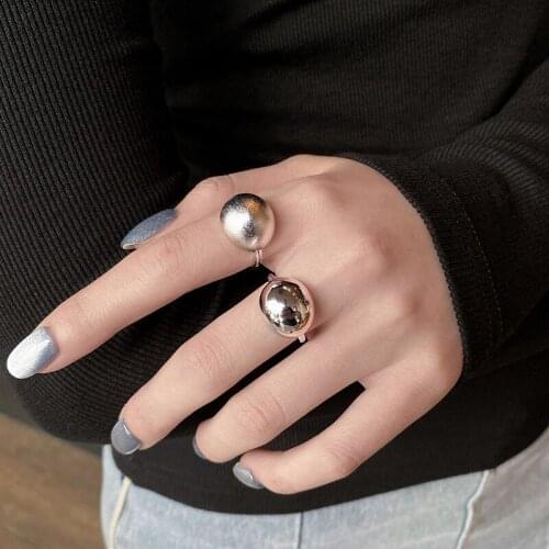 VENTFILLE 925 Sterling Silver Korean Ring Ball Shape Vintage Female INS Simple Handmade Opening Index Finger Fashion Jewelry