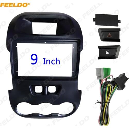 FEELDO Car Stereo Radio 9inch Fascia Frame Dash Kit Panel For Ford Ranger (2011-2015) With Manual A/C Button+Wiring Harness