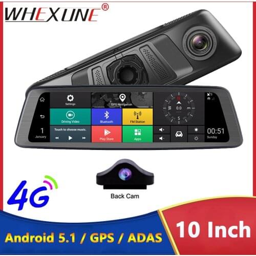 WHEXUNE 10" 4G Car DVR Camera Android GPS Navigation wifi Remote Monitor Camcorder ADAS RearView Mirror Dash cam Registrar 1080P
