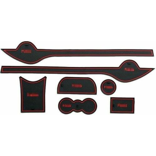 For Skoda Fabia 2012-2014 7pcs Interior Door Cup Holder Rubber Mats Red Line