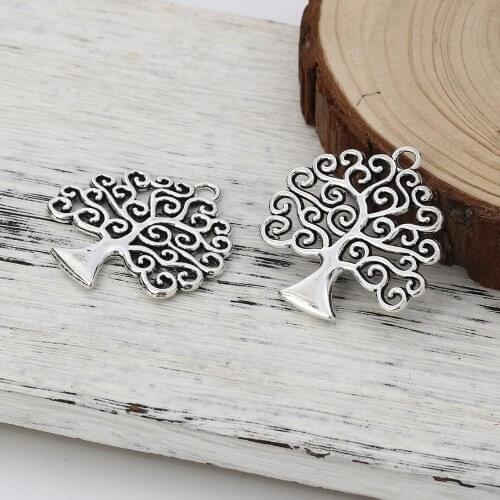 DoreenBeads Fashion Zinc Based Alloy Pendants Tree Silver Color Jewelry DIY Findings Charms , 2 PCs