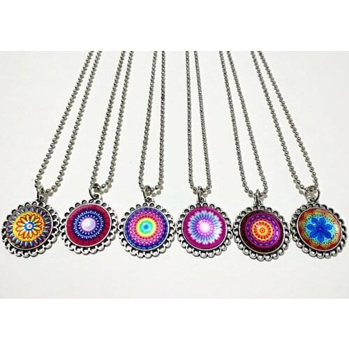 Jiangzimei 24pcs/lot Mandala,Bandanna,Daisy, lotus flower, Silver Necklace for Girls