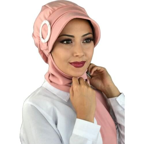 2021 new Fashion Hijab Women Muslim Bathing Cap Islamic Hijab Scarf Scarf Powder Pink Horsehair Hijab Hat
