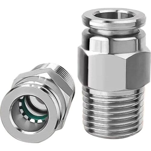 PC 304 Stainless Steel Pneumatic Male Straight Push In To Connect Air Fitting Tube OD 4 6 8 10 12 16mm X BSP 1/8 1/4 3/8 1/2