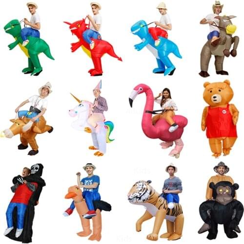 Purim Unicorn Dinosaur Inflatable Costume Flamingo Cowboy Tiger Mascot Cosplay Costume Ghost Halloween Dress For Adult Kids