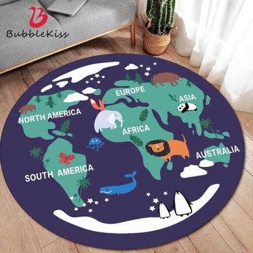 Bubble Kiss Round Rug For Bedroom Korean Style Living Room Carpet Fashion Cartoon Blue Earth World Animal Printed Rug Home Decor