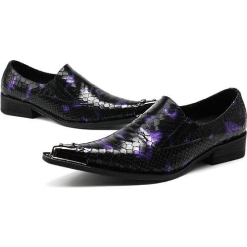 British Style Luxury Metallic Pointed Toe High Heels Mens Shoes Snake Skin Leather Mens Studded Loafers Size13