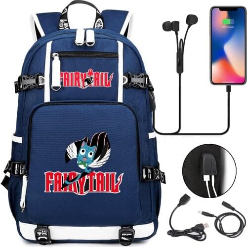 Backpack Anime Fairy Tail Cartoon School Bags For Teenagers Unisex Zipper Student Bookbag USB Travel Laptop Shoulders Bags