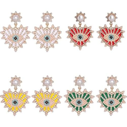 Boho Color Crystal Heart Angel Evil Eye Stud Earring for Women Statement Girl Teen Trend Jewelry Accessories Kolczyki Wholesale