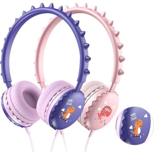 Cute Dinosaur Wired Headphones for Children Kids Headphones with Microphone Stereo Music Helmet Earphones for xiaomi Kids Gifts