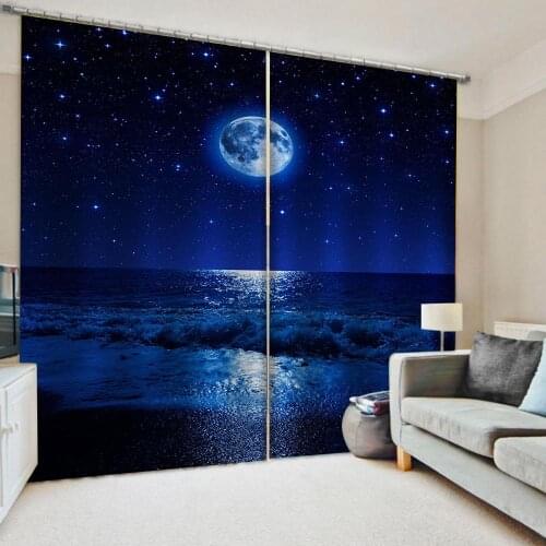 Morden blue sky moon curtains Blackout 3D Window Curtain For Living Room office Bedroom 3d curtains