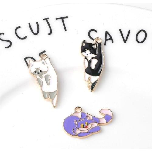 MRHUANG 10pcs/lot Mercy cat Catty Cat Enamel Charms Alloy Pendant fit bracelets DIY Jewelry Accessories 12*27mm
