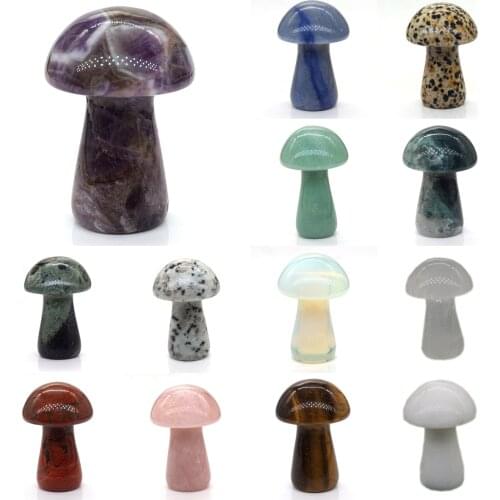 2" Mushroom Figurine Natural Stones Carved Crafts Decor Quartz Polished Healing Crystal Reiki Gem Statue Gift Room Ornament