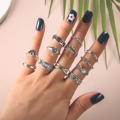 2021 Trendy Fashion New Style Jewelry Opal Hollow Full Rhinestone Snake Joint Womens Gold Silver Ring Set Free Shipping Gift